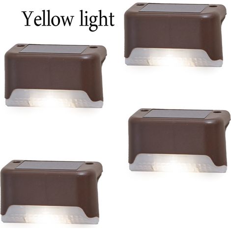 Lot de 4 lampes solaires marron étanches pour escaliers,clôtures,appliques murales,balustrades et veilleuses de jardin (lumière jaune) (1/5)