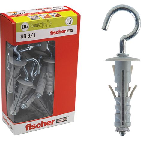 Fischer 20 Tasselli con Gancio Occhiolo Aperto SB 9, Universali con Gancio per il Fissaggio su Muro e Cemento, 508231