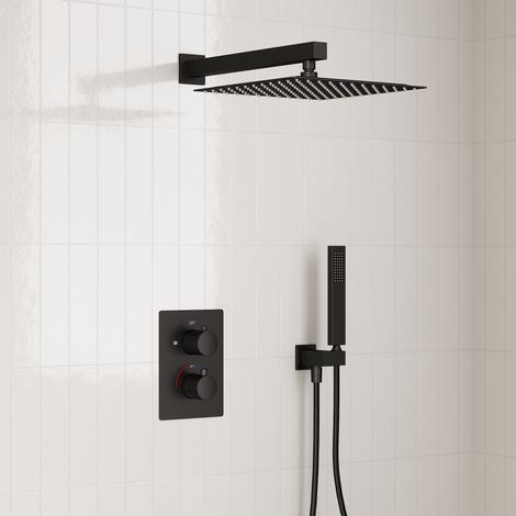 EVERSTEIN Mitigeur Douche Thermostatique Encastrable Douche Pluie Noir Mat (1/5)