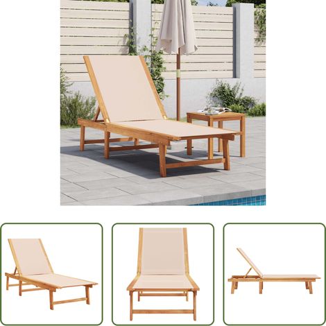 Chaise longue - Chaise longue crème bois d'acacia solide et textilène (1/5)