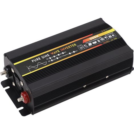 Onduleur HZ-500 à onde sinusoïdale pure 500 W, convertisseur CC 24 V vers CA 220 V, avec affichage LED, 1 prise universelle, chargeur allume-cigare et câble de batterie à pinces crocodiles. (1/5)