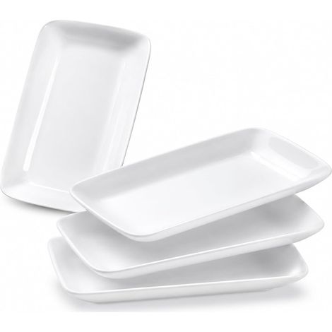 Lot de 4 Assiette Rectangulaire Blanche Plat de Service Rectangulaire Porcelaine 24x15x3 cm Assiettes Dessert Rectangulaires pour Table Dîner, Bifteck, Apéritif, Sushi, Gâteau (1/5)