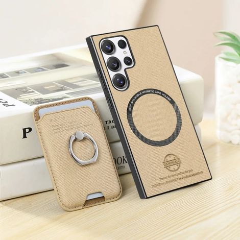 Étui de téléphone en cuir de luxe (kaki, Galaxy S24 FE) avec porte-cartes et fonction portefeuille magnétique (1/5)