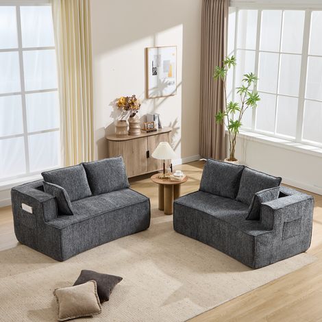 Canapé modulable sans ossature apparente, canapé de salon moderne avec assise profonde, canapé nuage confortable en velours côtelé, canapé deux places en daim, gris foncé (1/5)