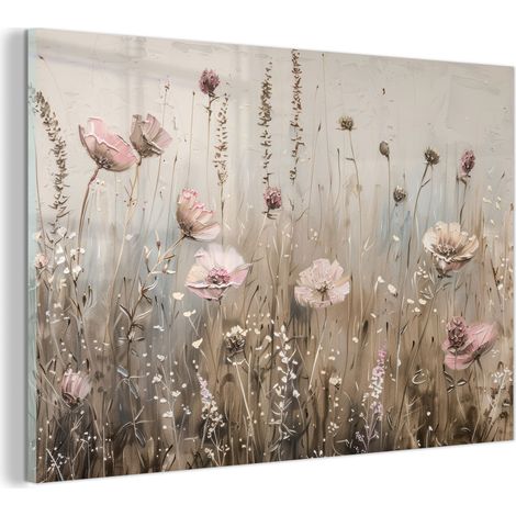 TABLEAU EN PLEXIGLAS Fleurs - Rose - Moderne - Beige Tableau Décoration Murale 60x40 (1/5)