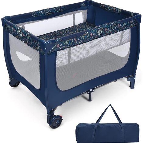 Goplus – Lit parapluie double couche 125x65x76cm – 2 roulettes avec freins – Maille respirante – Matelas confortable – Sac de rangement inclus (1/5)