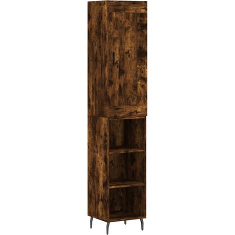 Buffet bahut commode armoire meuble de rangement organisateur cuisine salle de séjour salon haut 34,5 x 34 x 180 cm bois d'ingénierie marron