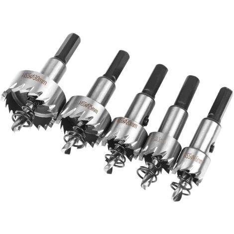 BUNTHAUS Coffret Scie Cloche, 5PCS Scie Trépan en HSS Cobalt Ø16/18,5/20/25/30mm, Scie Cloche en Acier Haute Vitesse Alliage, Acier, Acier Inoxydable, Approprié au Bois, Plastique, Métal (1/5)