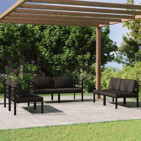 vidaXL Set muebles de jardín 6 pzas y cojines aluminio gris antracita (1/5)