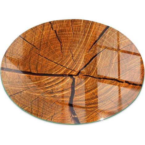 Plaque ronde de sol en verre trempé sous cheminée protection parquet et plancher Grain de bois en coupe transversale Ronde fi 80 (1/5)