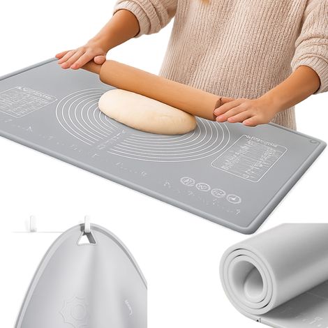 Tagliere in silicone per pasticceria 70x50 cm con bordo e tappetino antiscivolo grigio di grandi dimensioni. (1/5)