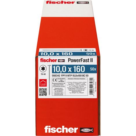 50 vis de charpentier tête ronde large FPF II WTP Ø10 x 160 mm - Filetage partiel - Fischer
