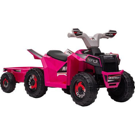 HOMCOM Electric Quad Bike 6V Kids Ride On ATV with Back Trailer for 18-36 Months Pink