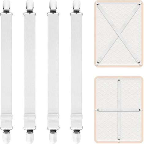 Étendu Sangles pour Draps de Lit, 4 Pièces Attache Drap Housse Attache Matelas élastique Tendeur de Draps Réglable Bretelles Sangle