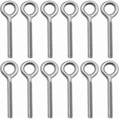 Lot de 12 Boulons à Oeil en 304 Acier Inoxydable Vis à Anneau Piton à Visser pour Balançoire Machine Extérieure - M4 (1/4)
