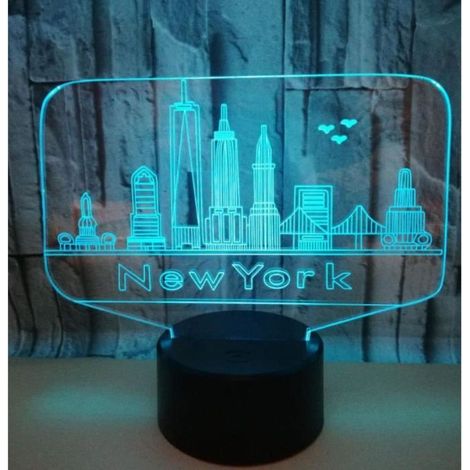 3D Lampe Optique Illusion Veilleuse New York Forme 7 Couleurs Changeantes Touch Night Light,Meilleur Chambre Bureau Décor Pour (1/4)