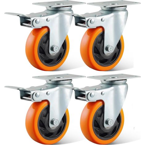 Roulette De Meuble Avec Frein - 100 mm - Charge Maximale 600 kg - Pour Etabli Chariot A Outils Et Mobilier - Lot De 4