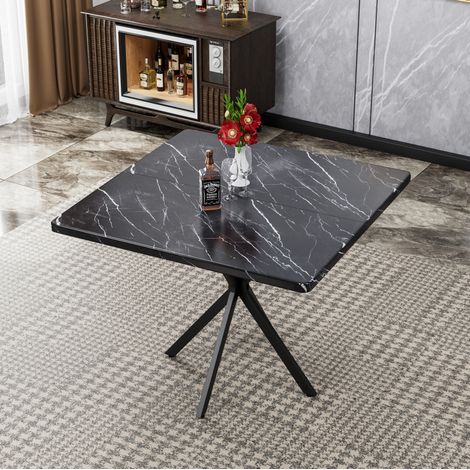 Quadratischer Esstisch 98x98x76 cm Schwarz aus MDF und Metall mit stabilen Beinen und rutschfesten Füßen (1/4)