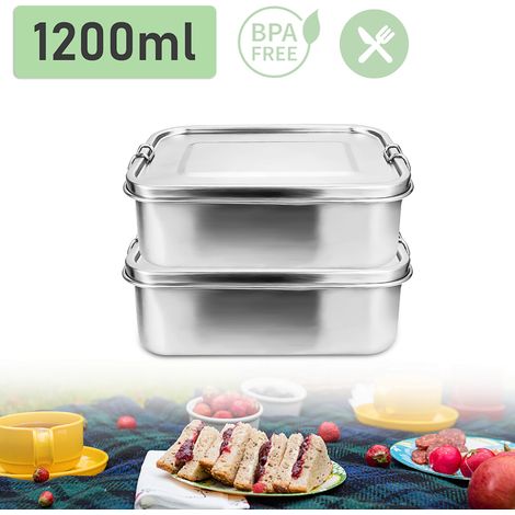 Wolketon 800-1400ml Boîte à lunch sans plastique Boîte à lunch sans BPA Boîte à lunch en acier inoxydable - 2x1200ml (1/5)