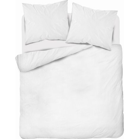 Satin Bettwäsche Set 140x200 Glatt Gestreift Premium Weiß (1/4)