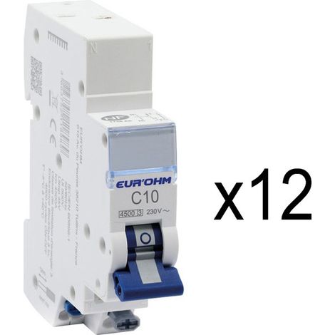 12 disjoncteurs 1P+N 10A courbe C connexion rapide/rapide (20310x12) (1/2)