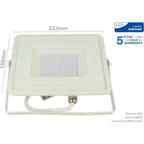 Faro Led Flood Light 50W IP65 Bianco Freddo Super Slim 28mm Carcassa Bianca Samsung Garanzia 5 Anni SKU-411 (1/3)