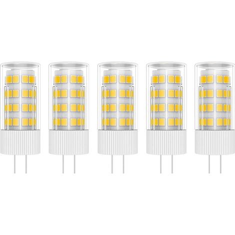 Lot de 5 ampoules LED G4 5 W, 51 LED SMD 2835, blanc chaud 3000 K, 500 lm, équivalent à une lampe halogène 50 W, AC/DC 12 V, non dimmable. (1/5)