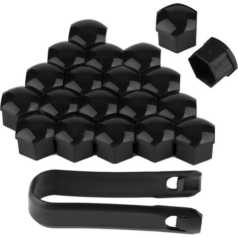 Lot de 20 Cache-écrous de Roue, 17 Mm pour Roue de Voiture, Protection de Vis de Moyeu Automatique, Capuchon Antivol adapté à Toutes les Vis de 17 Mm (Moyeu de Roue de Voiture). (Noir) (1/5)