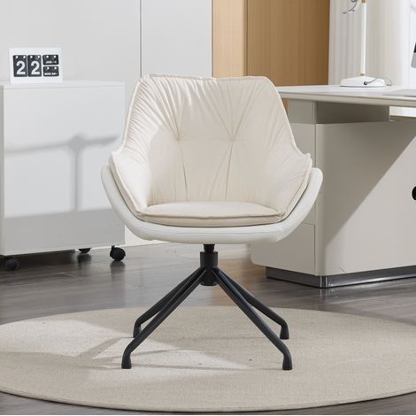 Chaise de bureau pivotante 67,8x65,8x82,3 cm en simili cuir beige, moderne pour salon, FLORAGRACE (1/5)