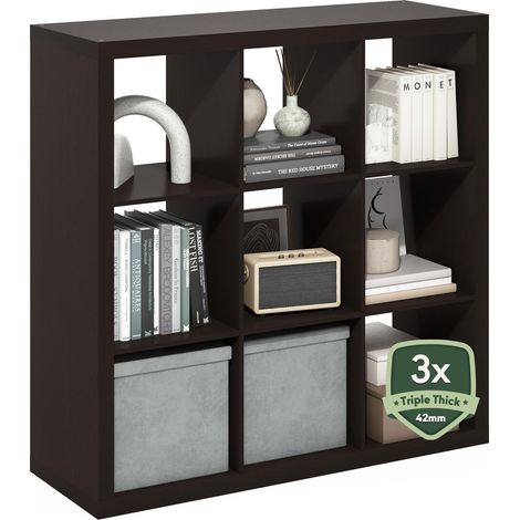 Étagère À Livres, 9 Cubes, Structure Triple Épaisseur, Rangement Intégré, 15,4 X 43,8 X 43,4 Cm, pour Bureau, Salon, Chêne Noir (1/5)