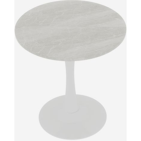 Table basse blanche de 27,6 pouces, table à manger style moderne du milieu du siècle, pour 2 à 4 personnes, avec plateau rond en marbre à finition veinée blanche, idéale pour divers espaces.