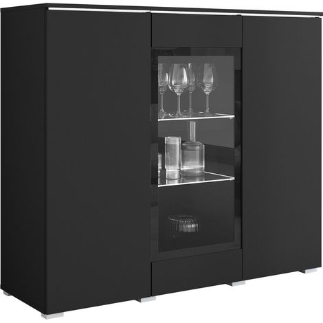 Aparador Mirfivo 103, Grafito, 104x120cm, Número de puertas: 040cm, Vidrio templado, Aglomerado laminado, LED