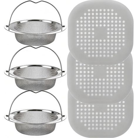 6 Pièces Filtre,Bouchon,Silicone,Acier Inoxydable,Douche,Évier,Cuisine (1/5)