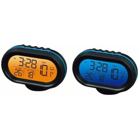 Termometro digitale per auto 12V Voltmetro Orologio Allarme Monitor, Orologio multifunzione Voltmetro Indicatore di temperatura automatica, Monitor orologio LCD Misuratore batteria Rilevatore LED (b