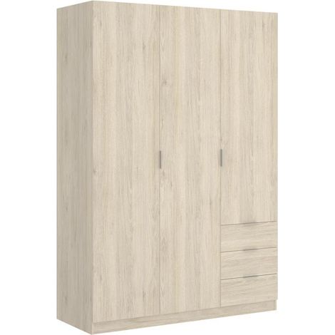 Armoire placard meuble de rangement coloris naturel - Longueur 121 x Profondeur 52 x Hauteur 184 cm -PEGANE-