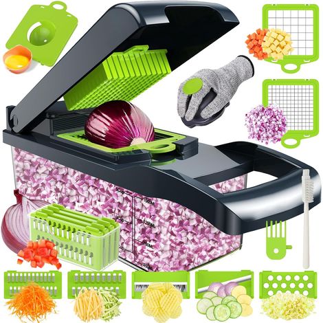 Coupe-légumes multifonctionnel, mandoline de cuisine 16 en 1, coupe-légumes manuel, mandoline de cuisine professionnelle, trancheuse à légumes avec 7 (1/5)