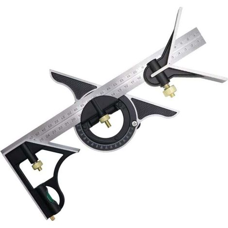 Équerre à Combinaison 300mm, Équerres de charpentier, Règle d'angle en Acier Inoxydable, Équerre Combinée avec Niveau à Bulle et Tire-Lignes Pratique, Idéal pour les travaux de menuiserie (1/5)
