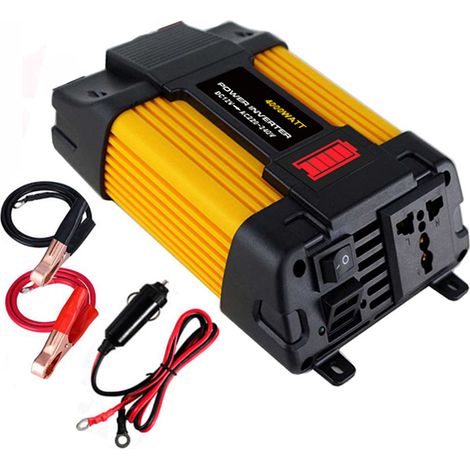 Onduleur à onde sinusoïdale modifiée haute fréquence 4000 W (puissance de crête), convertisseur CC 12 V vers CA 220 V, chargeur allume-cigare avec double port USB 2,1 A, pinces de batterie et affichag (1/3)