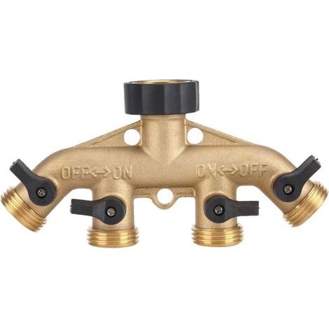 Répartiteur de Robinet de Jardin en Laiton Robuste 2 Voies, Adaptateur de raccord de Tuyau de 3/4"3/4" pour l'irrigation de Jardin (1/4)