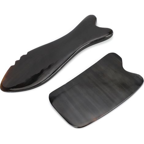 Outil de massage Gua Sha en corne de bœuf pour soulager la douleur et masser le visage (forme de poisson ondulée à tranche carrée) (1/5)