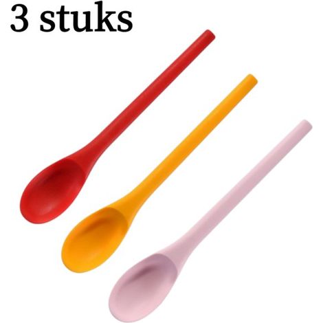 Lot de 3 cuillères en silicone 20 cm – Ustensiles de cuisine souples monoblocs résistants à la chaleur – Pour pâtisserie et cuisson – Jaune, rouge et rose (1/5)