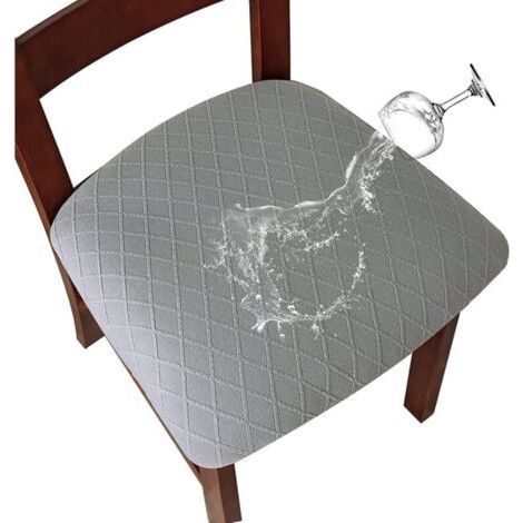 Lot de 4 housses de siège extensibles imperméables gris clair en treillis diamant, 45 x 50 x 9 cm, avec boucles, adaptées aux chaises de restaurant (1/5)