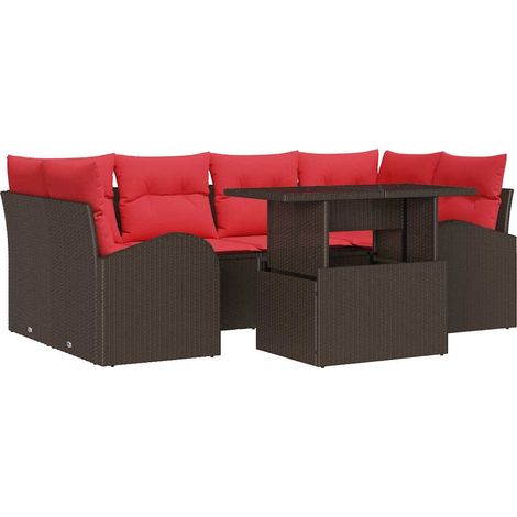 Garden Sofa Set with Cushion with Storage 7 pcs Brown and Red vidaXL
