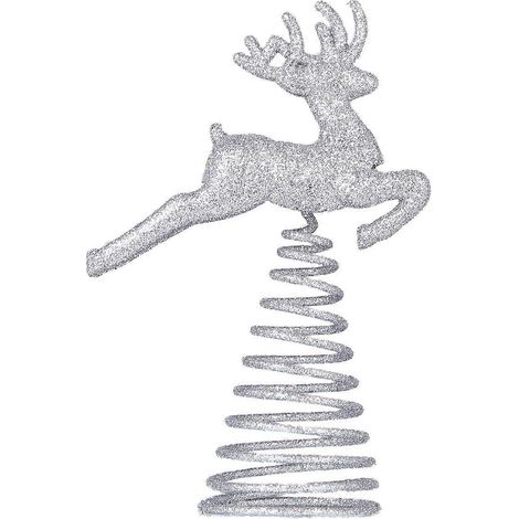 Décoration de sapin de Noël (1 pièce) : Cerf, ornement pour le sommet du sapin-14x9.5cm-Silver (1/2)