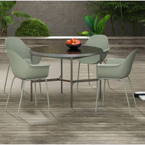 Chaise de jardin lot de 4 en acier vert avec dossier haut, résistante aux intempéries (1/5)