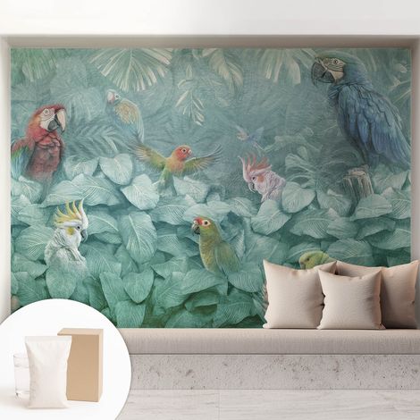 Tapete Vliestapete mit Kleber - abwaschbar - Tapete mit Motiv - trendige Wanddeko - elegant Fototapete Exotische Vögel 208x146 cm (1/5)