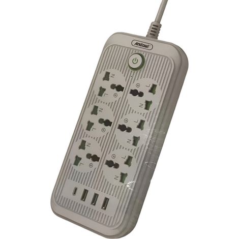 Trade Shop - PRESA MULTIPLA DI CORRENTE CON 8 PRESE 3 PORTE USB 1 PORTA PD 2500W CON PULSANTE Q-PX18 -