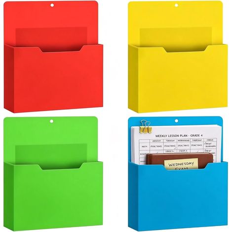Lot de 4 pochettes magnétiques de classement format A4 et Letter, organiseur de documents coloré pour tableau blanc, frigo et armoire métallique