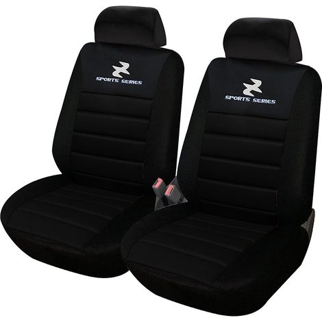 Woltu – Housse de siège de voiture universelle pour 2 sièges – 100% polyester – Couleur noire – Ouvertures pour airbags – Facile à installer et entretenir (1/4)