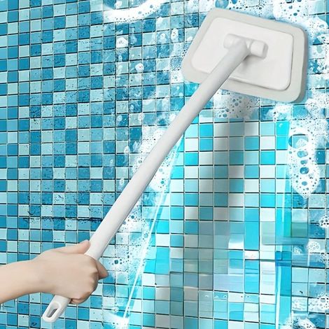 1 Manche avec 3 têtes de rechange, brosse multifonction pour murs de salle de bain (manche long, amovible) : outil de nettoyage domestique pour sol et carrelages de bain (1/4)
